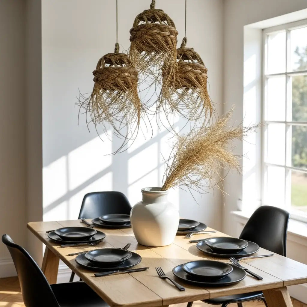 20cm Bell Straw Pendant Light – Handwoven Bohemian Lamp with Fringe image 7