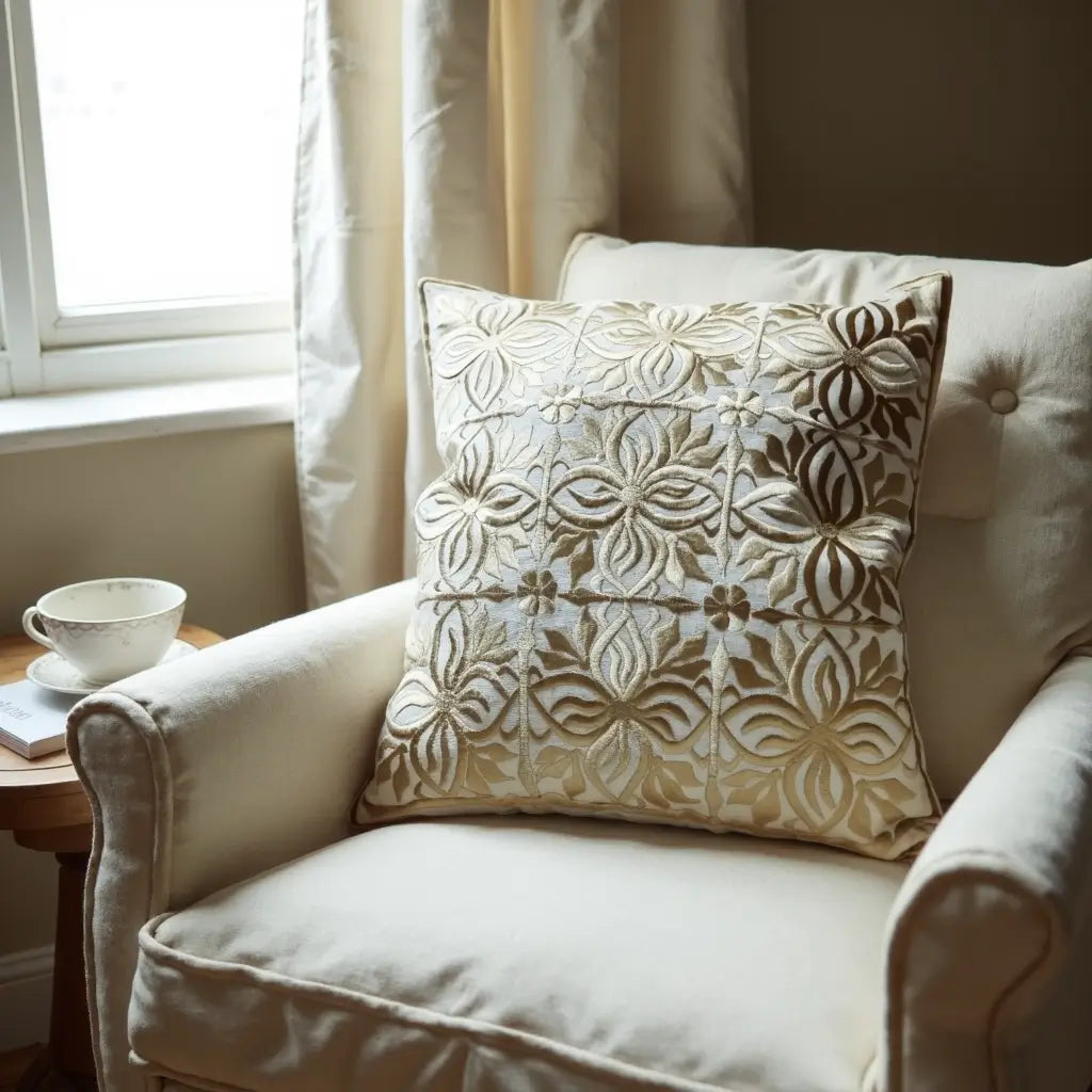 Beige Leather Pillow Covers with Floral Cutwork – Set of 2 (17.4″) image 8