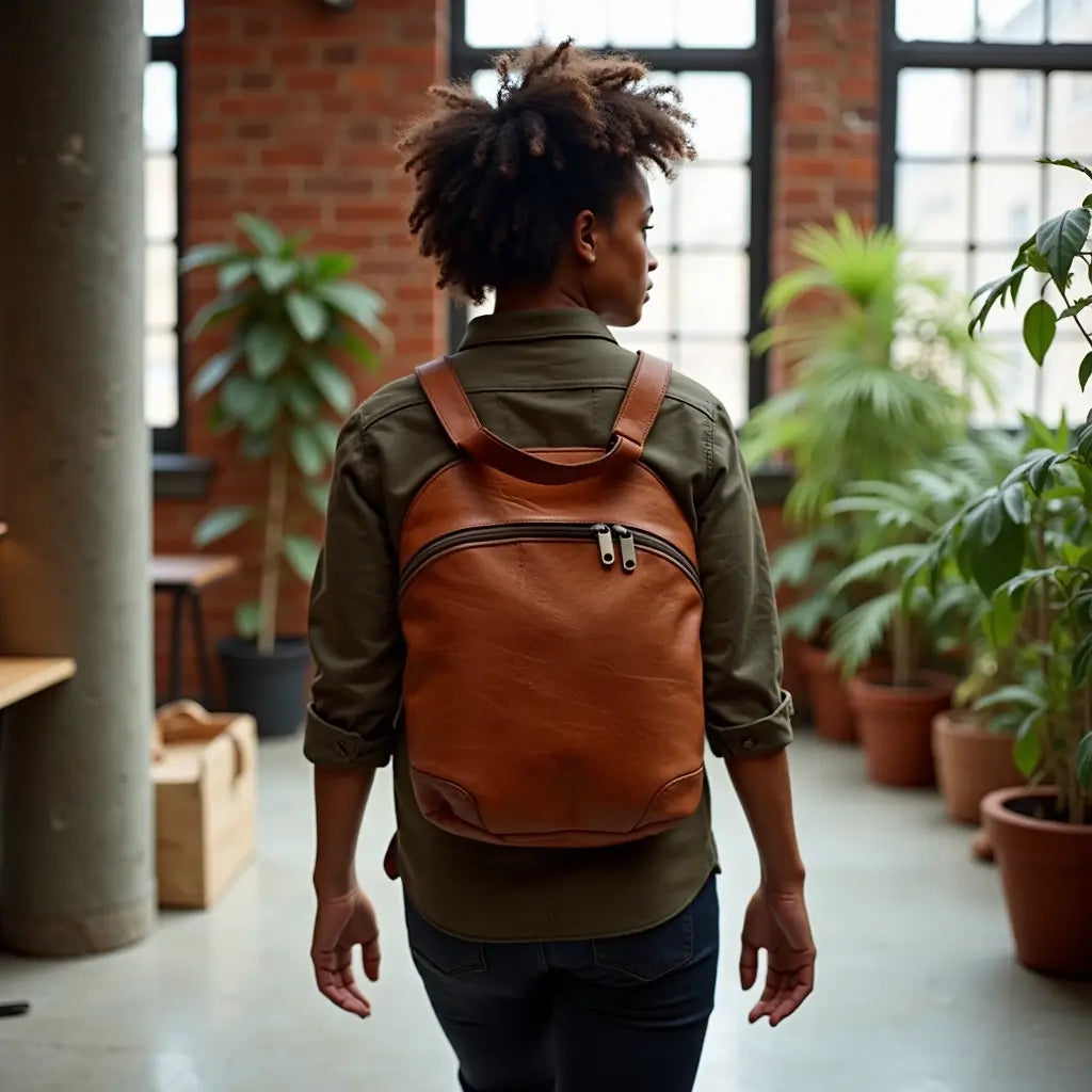 Brown Leather Backpack Purse – Handcrafted 15.7″ Laptop Bag image 6