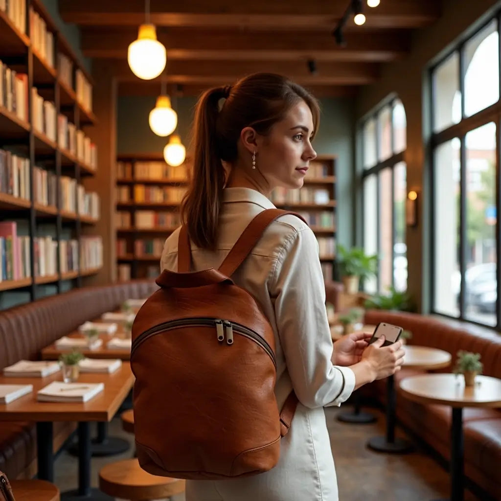 Brown Leather Backpack Purse – Handcrafted 15.7″ Laptop Bag image 7