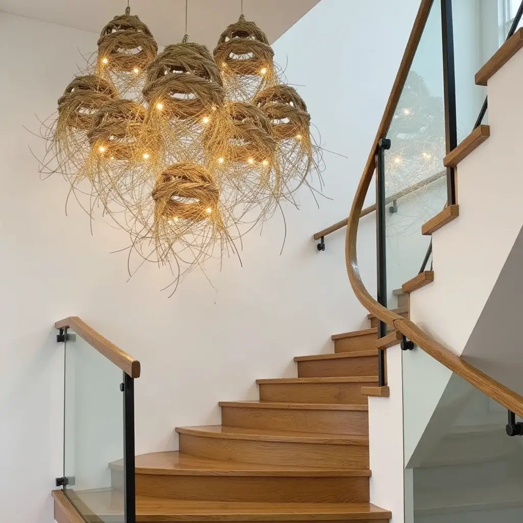 20cm Bell Straw Pendant Light – Handwoven Bohemian Lamp with Fringe image 5