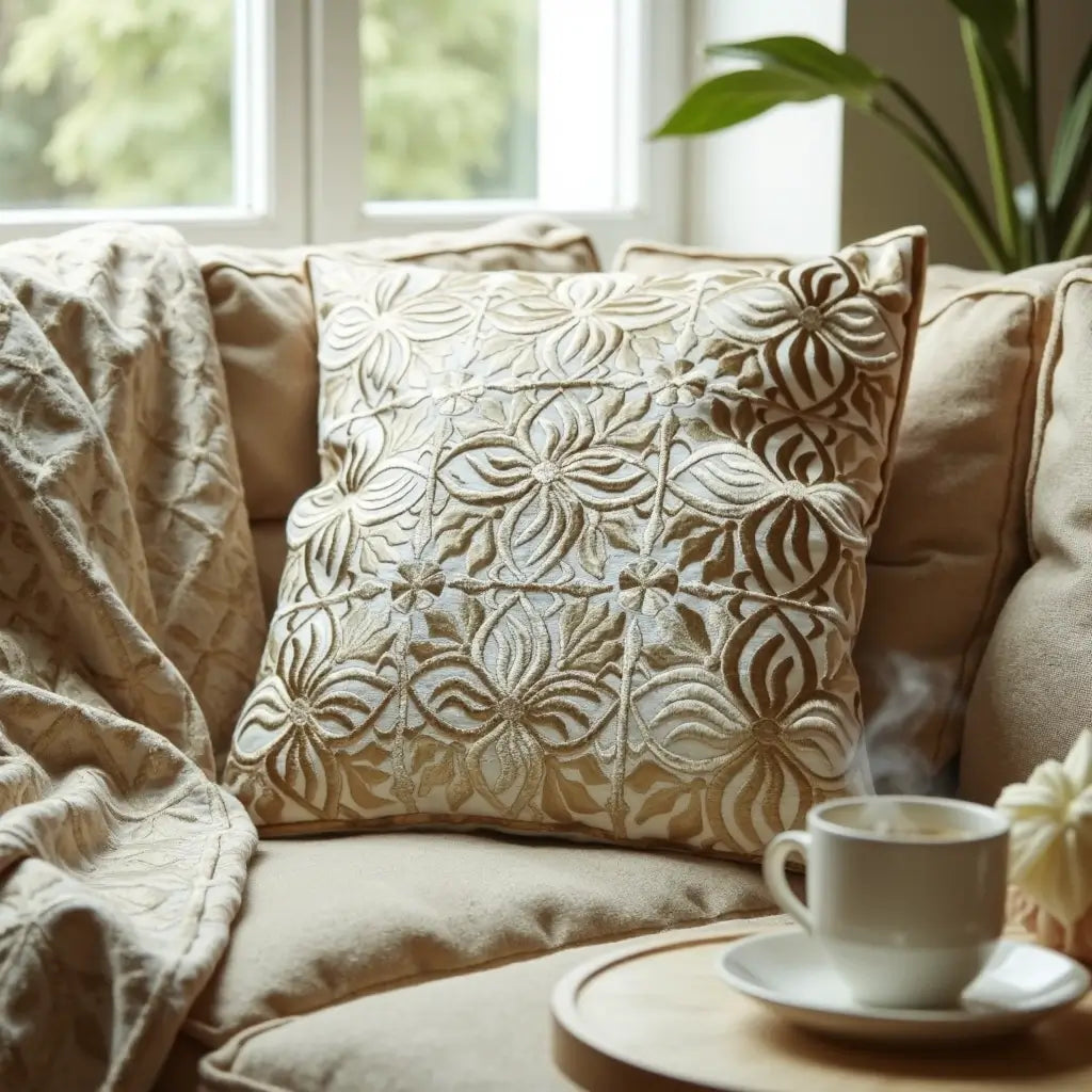 Beige Leather Pillow Covers with Floral Cutwork – Set of 2 (17.4″) image 9