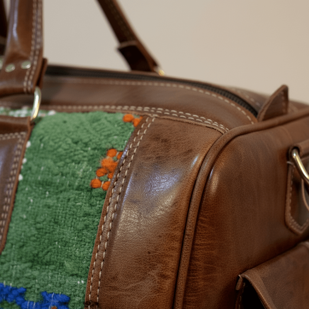 Kilim Leather Duffle Bag – Handwoven Travel Weekender with Wool Panels image 8