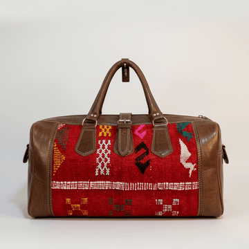 Kilim Leather Duffle Bag – Handwoven Travel Weekender with Wool Panels image