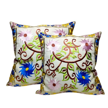Embroidered Garden Pillow Covers with Birds & Flowers – Cotton Silk Set image