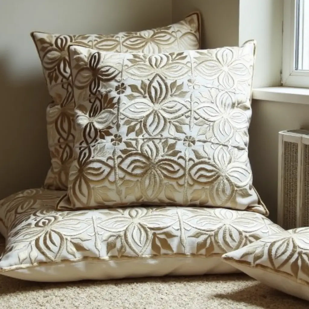 Beige Leather Pillow Covers with Floral Cutwork – Set of 2 (17.4″) image