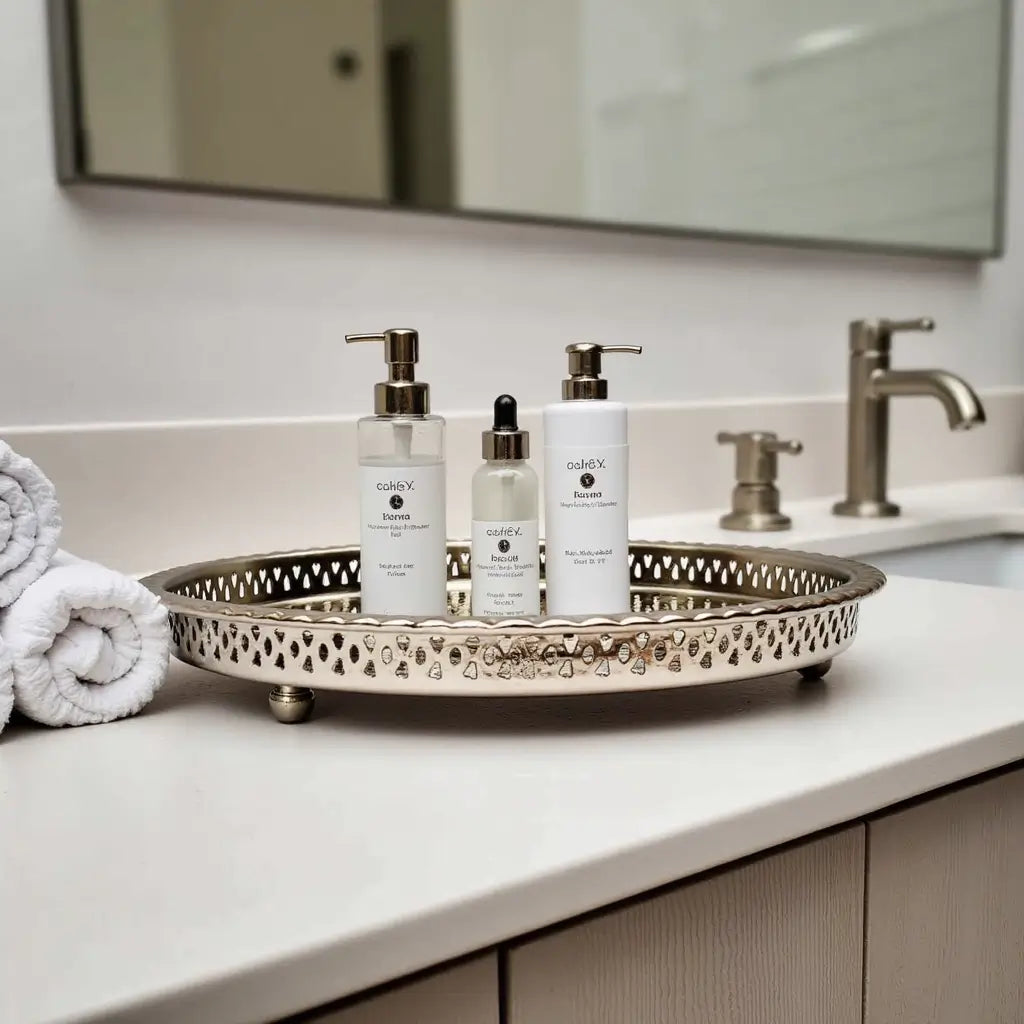 Hand Hammered Circle Tray with Feet – Traditional Silver-Plated Brass image 7