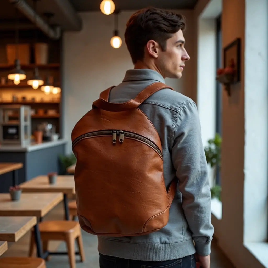 Brown Leather Backpack Purse – Handcrafted 15.7″ Laptop Bag image 5