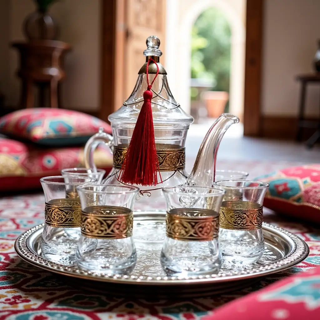 Silver Engraved Glass Tea Set – Handcrafted 6 Glass Service with Tray image 2