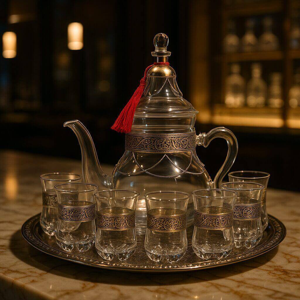Silver Engraved Glass Tea Set – Handcrafted 6 Glass Service with Tray image 4