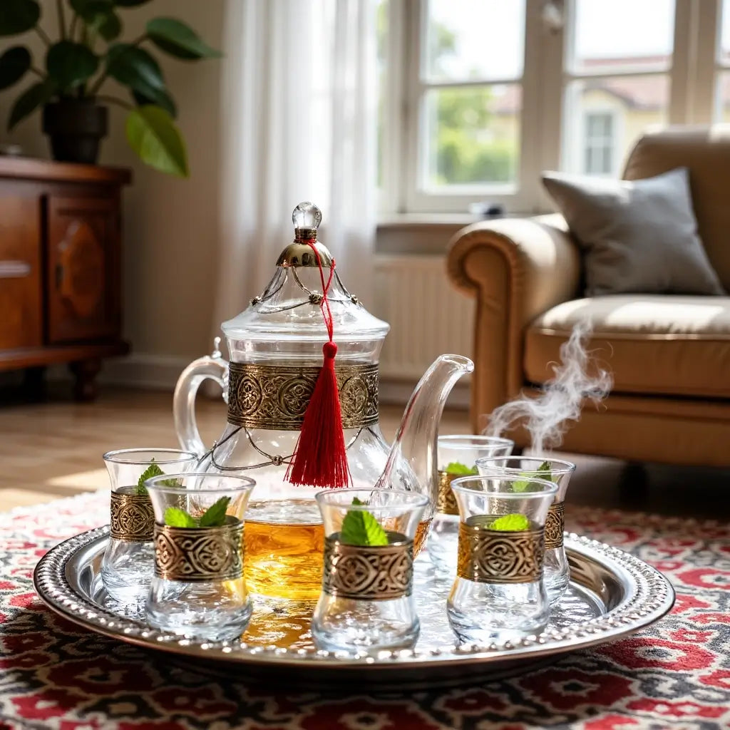 Silver Engraved Glass Tea Set – Handcrafted 6 Glass Service with Tray image 5