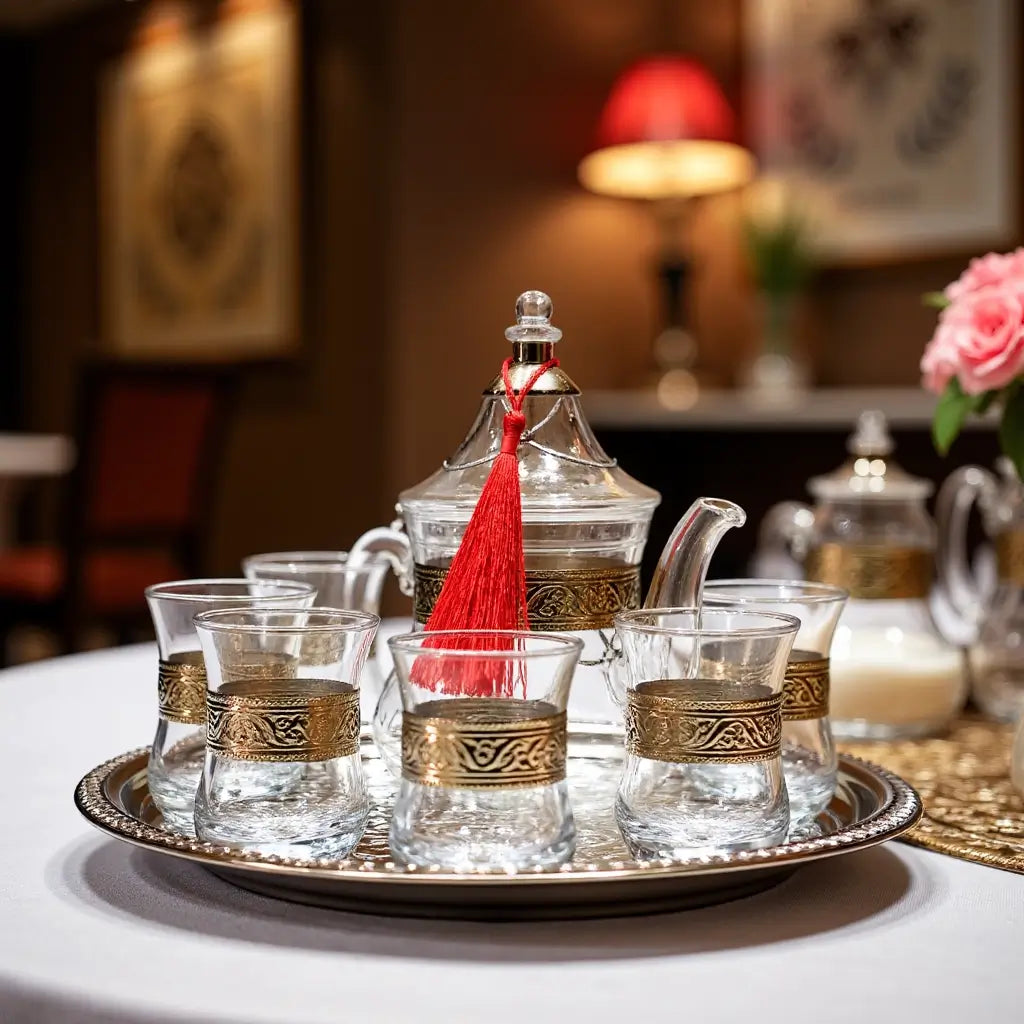 Silver Engraved Glass Tea Set – Handcrafted 6 Glass Service with Tray image 6