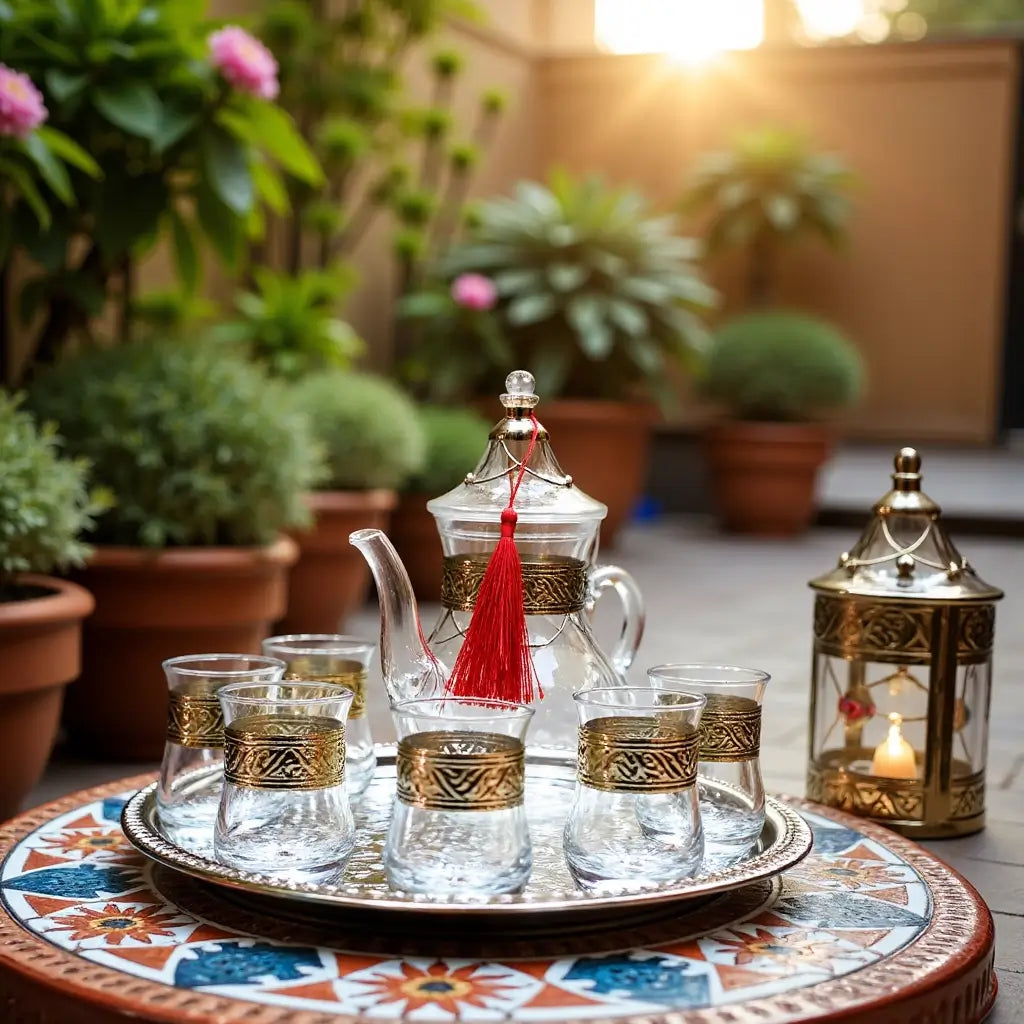 Silver Engraved Glass Tea Set – Handcrafted 6 Glass Service with Tray image 7