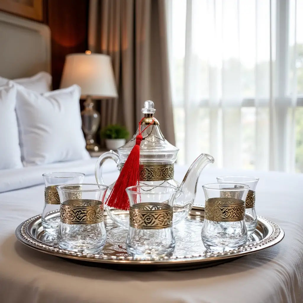 Silver Engraved Glass Tea Set – Handcrafted 6 Glass Service with Tray image 8