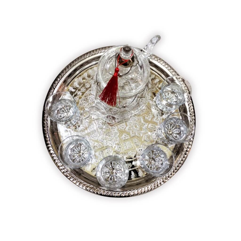 Silver Engraved Glass Tea Set – Handcrafted 6 Glass Service with Tray image 10