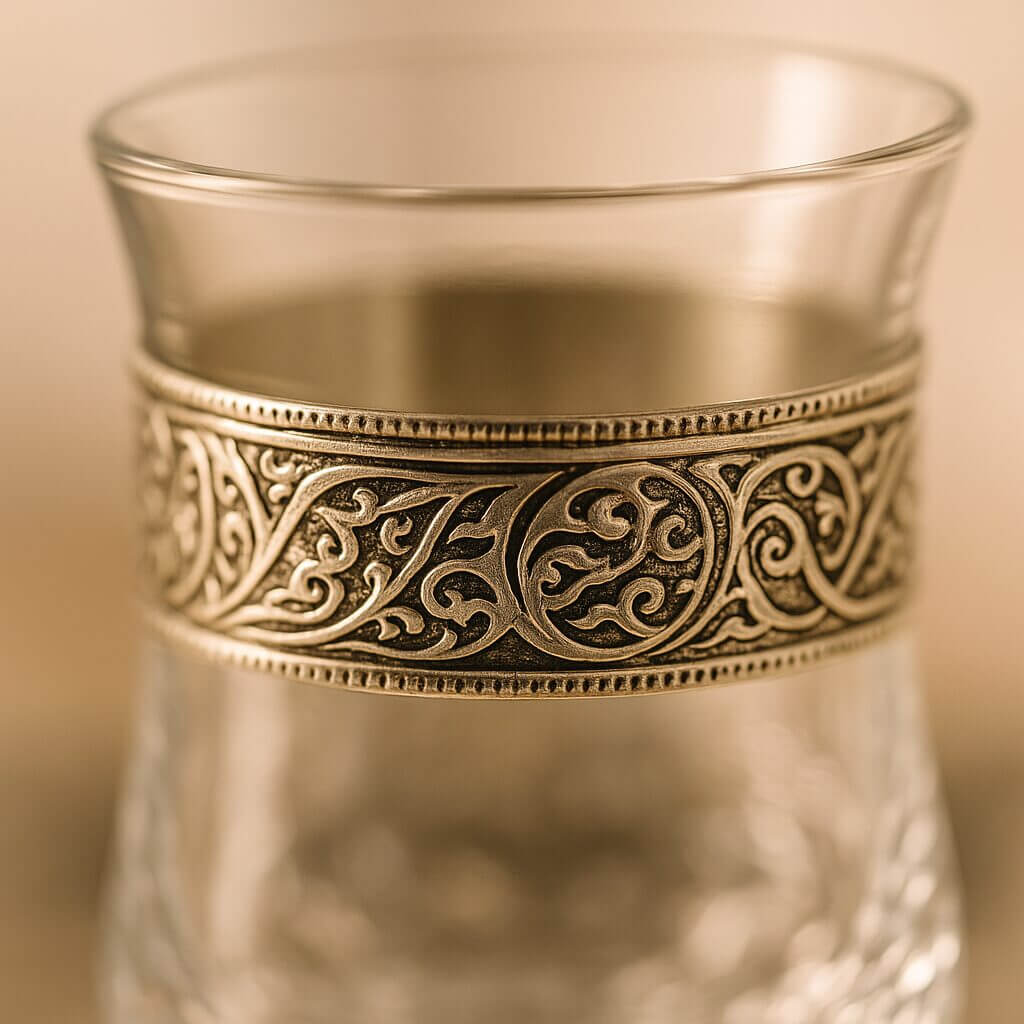 Silver Engraved Glass Tea Set – Handcrafted 6 Glass Service with Tray image 11