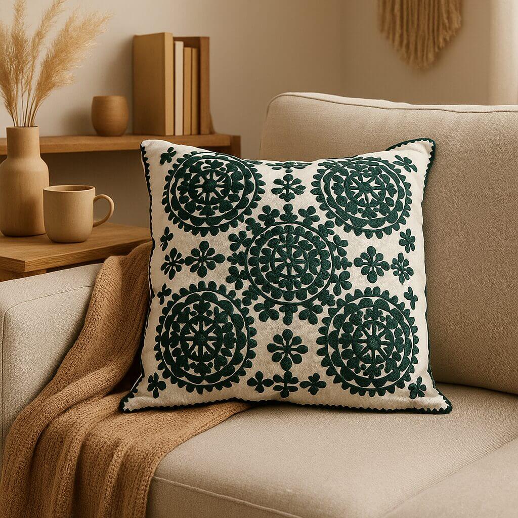 Embroidered Cotton Pillow Covers with Medallion Pattern – Set of 2 image 3