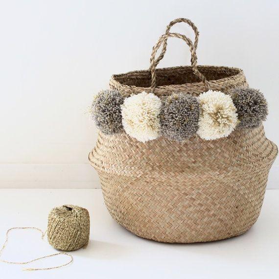 Moroccan Woven Wicker Belly Basket for Storage Plant Pot Basket and Laundry