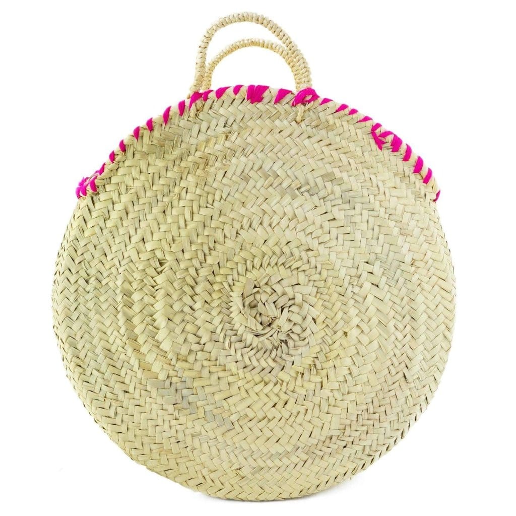 Moroccan Round Wicker Tote Bag with Pompom